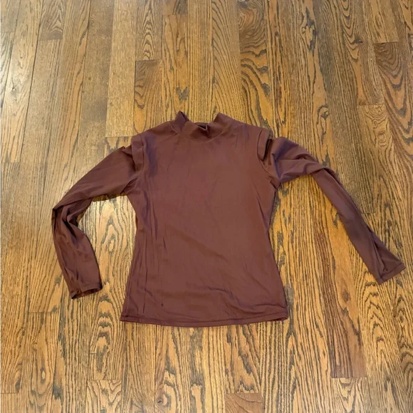 Women's Mock Neck Long Sleeve Top - Brown - Picture 2 of 4